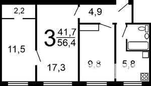 3-к квартира, на длительный срок, 56м2, 5/10 этаж