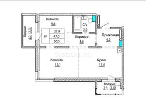 2-к квартира, на длительный срок, 50м2, 13/16 этаж