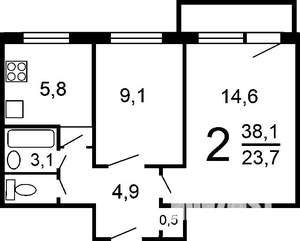 2-к квартира, на длительный срок, 40м2, 8/9 этаж