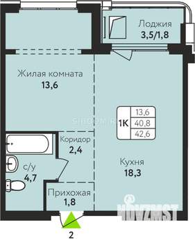1-к квартира, на длительный срок, 42м2, 12/22 этаж