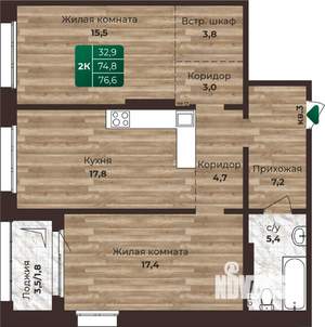 2-к квартира, строящийся дом, 77м2, 3/24 этаж