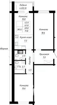 3-к квартира, строящийся дом, 70м2, 6/10 этаж