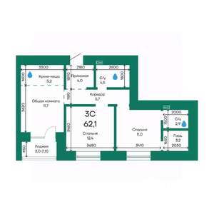 3-к квартира, вторичка, 62м2, 10/10 этаж