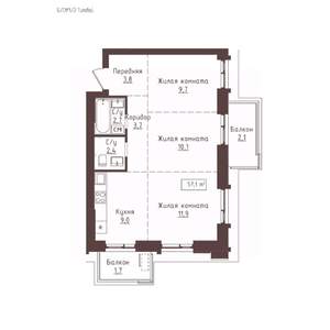 3-к квартира, вторичка, 57м2, 8/23 этаж