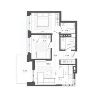 3-к квартира, строящийся дом, 60м2, 7/9 этаж