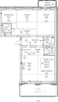 3-к квартира, строящийся дом, 116м2, 2/4 этаж