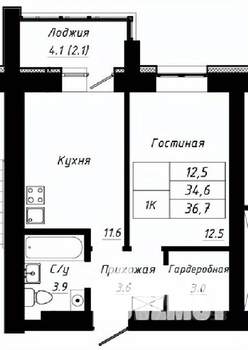 1-к квартира, строящийся дом, 37м2, 9/10 этаж