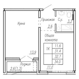 1-к квартира, вторичка, 33м2, 5/17 этаж