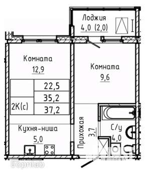 2-к квартира, вторичка, 37м2, 10/17 этаж