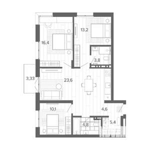 4-к квартира, строящийся дом, 85м2, 6/9 этаж