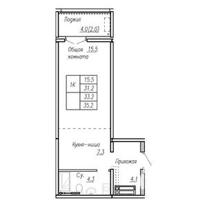 1-к квартира, строящийся дом, 33м2, 7/17 этаж