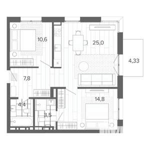 3-к квартира, вторичка, 70м2, 8/9 этаж