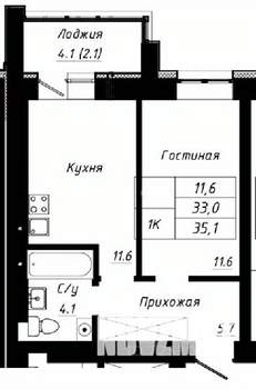 1-к квартира, строящийся дом, 35м2, 1/10 этаж