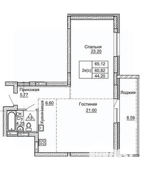 2-к квартира, строящийся дом, 65м2, 3/9 этаж