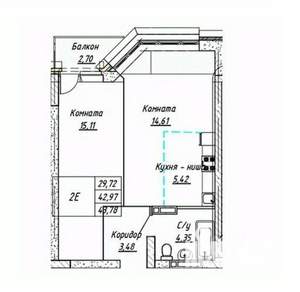 2-к квартира, строящийся дом, 44м2, 9/16 этаж