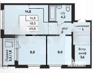 3-к квартира, вторичка, 50м2, 6/14 этаж