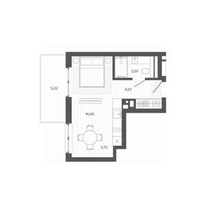 1-к квартира, строящийся дом, 33м2, 3/9 этаж