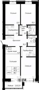 4-к квартира, строящийся дом, 100м2, 2/10 этаж