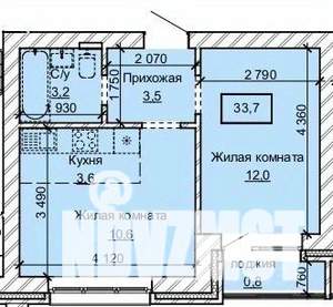 2-к квартира, строящийся дом, 34м2, 10/10 этаж