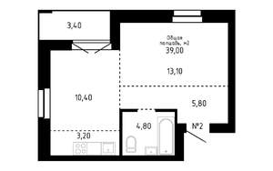 2-к квартира, строящийся дом, 39м2, 2/16 этаж