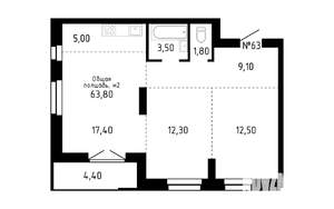 3-к квартира, строящийся дом, 64м2, 6/16 этаж