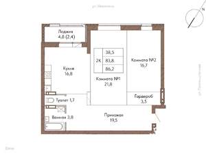 2-к квартира, строящийся дом, 86м2, 4/16 этаж
