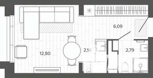 Студия квартира, строящийся дом, 24м2, 12/19 этаж