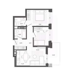 3-к квартира, строящийся дом, 60м2, 5/9 этаж