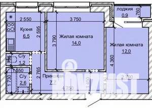 2-к квартира, строящийся дом, 45м2, 7/10 этаж