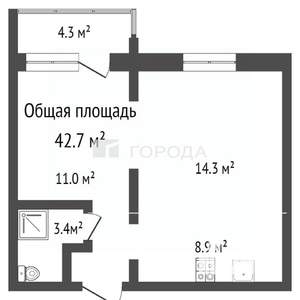 2-к квартира, вторичка, 43м2, 1/10 этаж