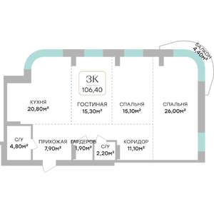4-к квартира, строящийся дом, 105м2, 4/7 этаж