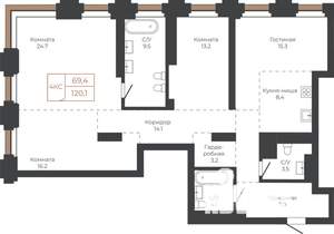 4-к квартира, строящийся дом, 120м2, 24/27 этаж
