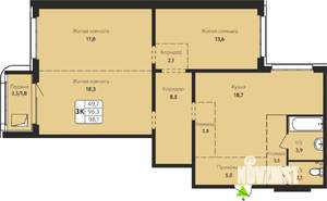 3-к квартира, строящийся дом, 98м2, 2/17 этаж