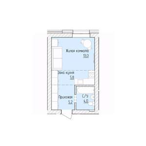 1-к квартира, строящийся дом, 28м2, 2/8 этаж