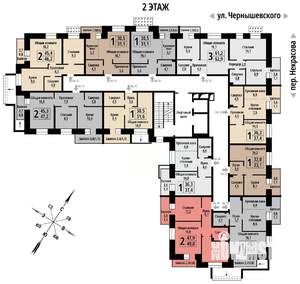 2-к квартира, строящийся дом, 49м2, 2/10 этаж