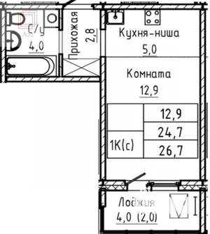 Студия квартира, вторичка, 27м2, 16/18 этаж