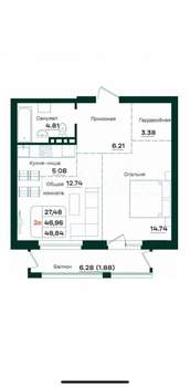 2-к квартира, вторичка, 49м2, 7/7 этаж