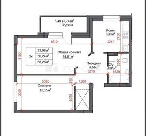 2-к квартира, вторичка, 58м2, 9/10 этаж