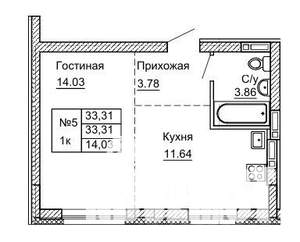 1-к квартира, строящийся дом, 33м2, 2/9 этаж