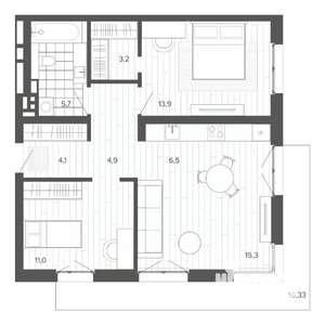 3-к квартира, строящийся дом, 81м2, 7/9 этаж