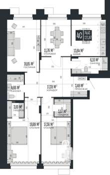 4-к квартира, строящийся дом, 122м2, 2/15 этаж