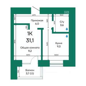 1-к квартира, строящийся дом, 31м2, 9/10 этаж