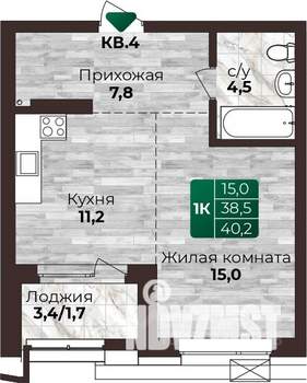 1-к квартира, строящийся дом, 40м2, 13/22 этаж