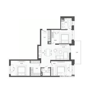 4-к квартира, строящийся дом, 99м2, 4/9 этаж