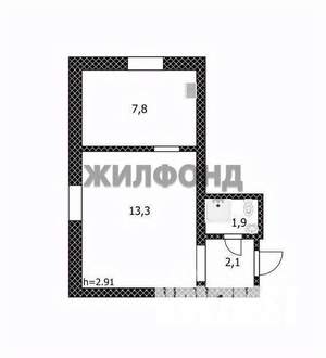 1-к квартира, вторичка, 27м2, 1/2 этаж