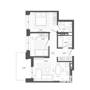 3-к квартира, строящийся дом, 60м2, 4/9 этаж