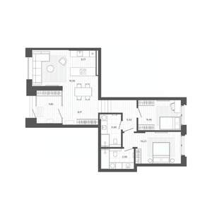 3-к квартира, строящийся дом, 84м2, 1/9 этаж