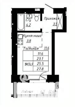 1-к квартира, вторичка, 28м2, 4/10 этаж