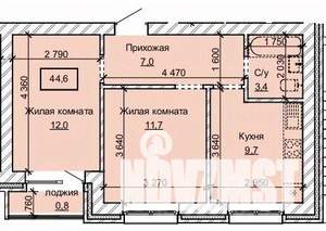 2-к квартира, строящийся дом, 45м2, 3/10 этаж