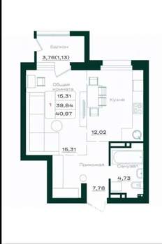 1-к квартира, вторичка, 40м2, 11/20 этаж
